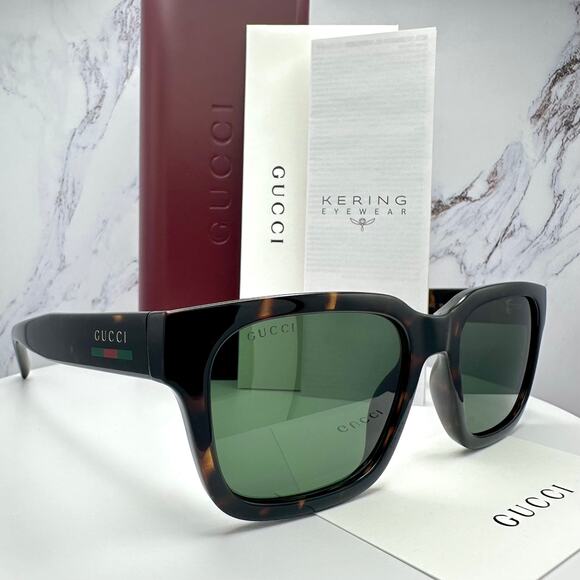 New GUCCI Sunglasses Brown Gold Red Green Web 55-20-145 mm Mens Square Gucci